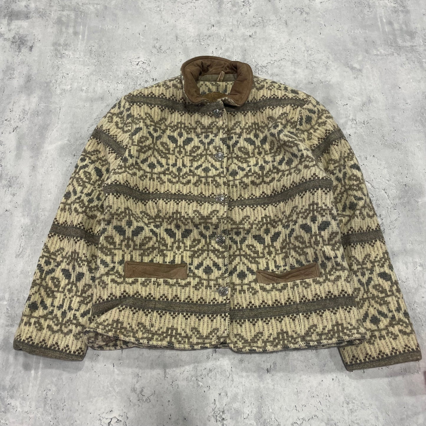 90s Woolrich Knit Sweater Leather Collar Size Medium