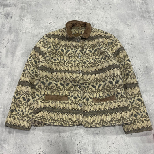 90s Woolrich Knit Sweater Leather Collar Size Medium