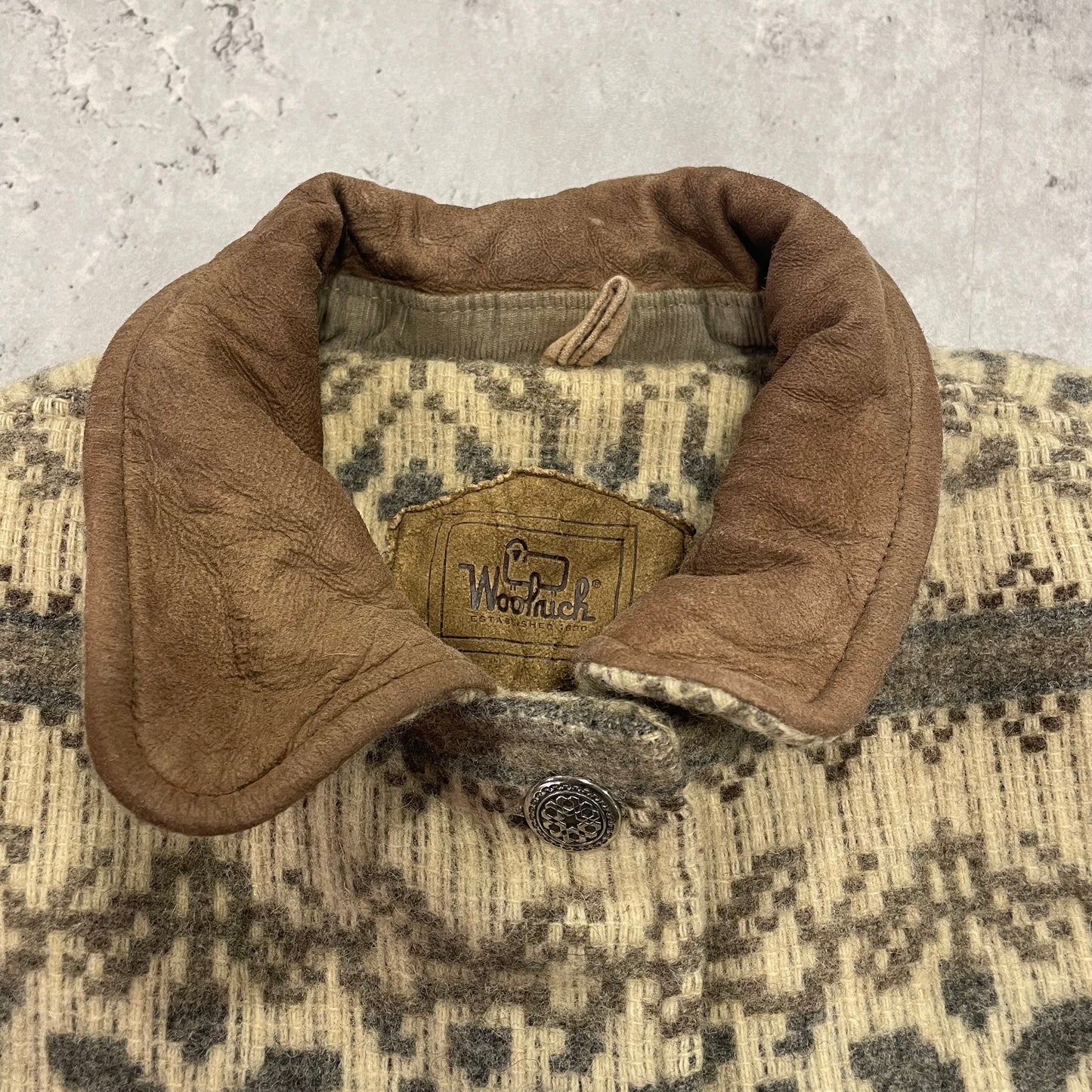 90s Woolrich Knit Sweater Leather Collar Size Medium