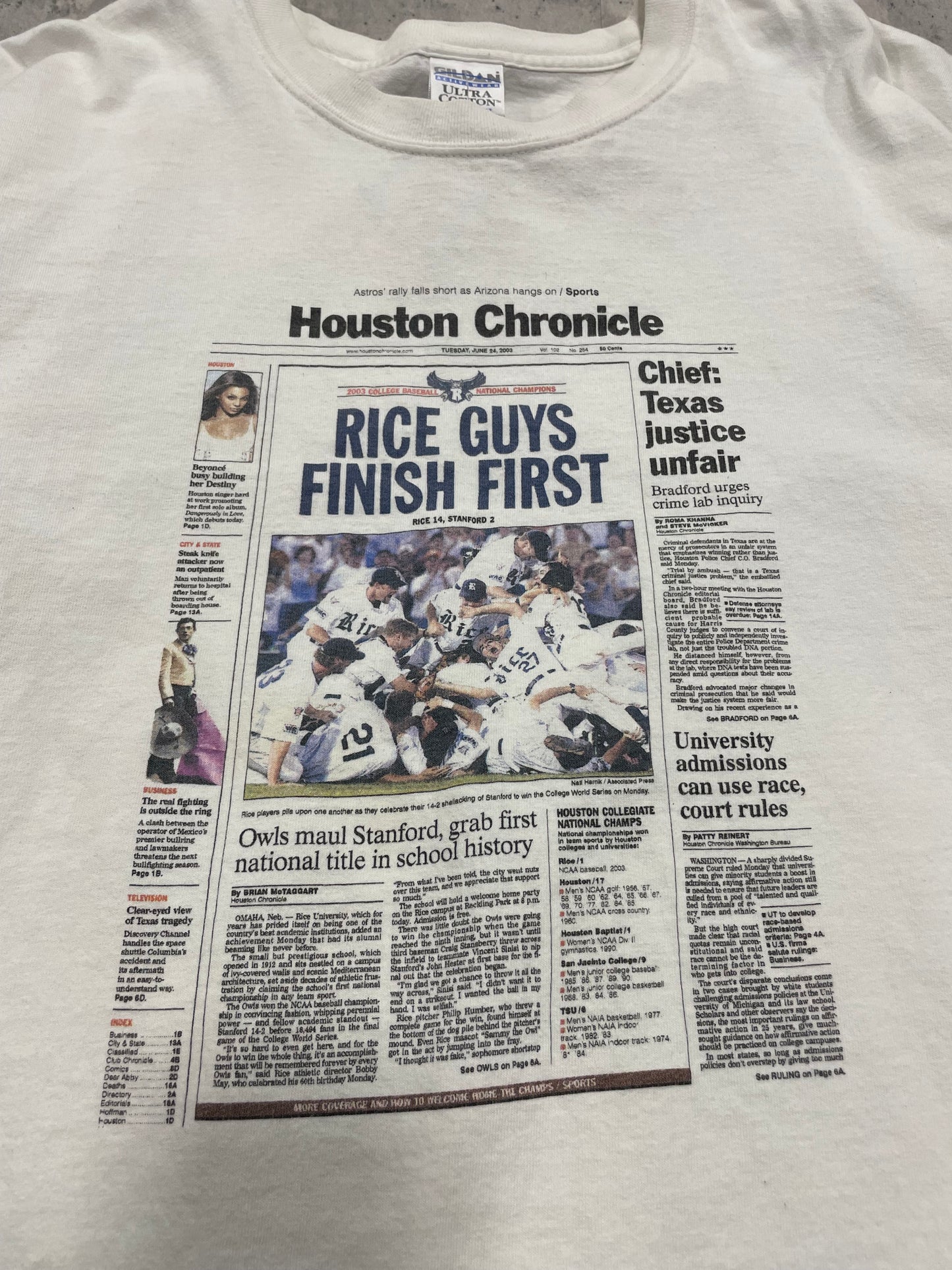 00s Rice Owls Newspaper Baseball Tshirt