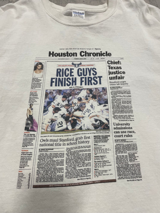 00s Rice Owls Newspaper Baseball Tshirt